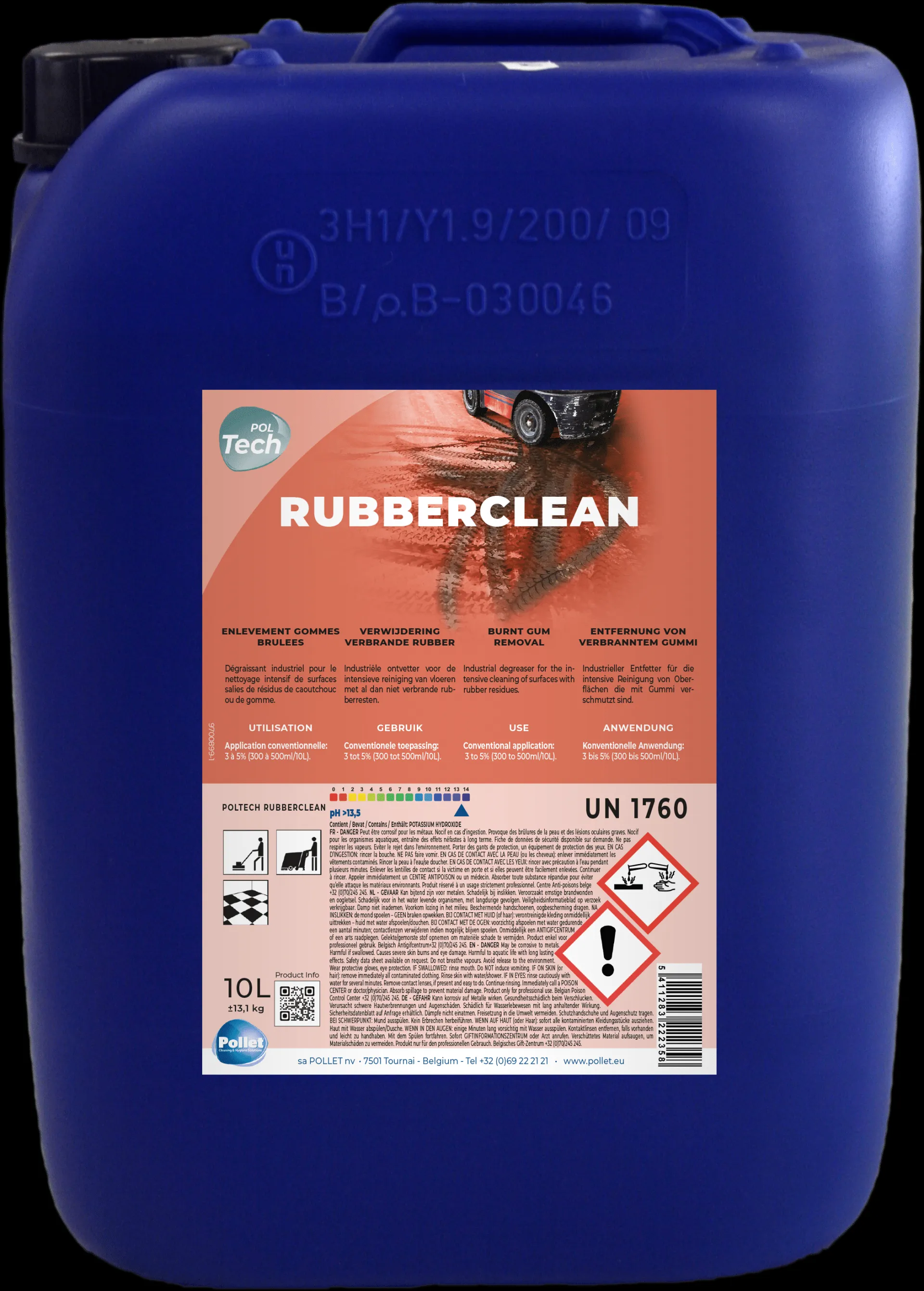 POL Tech Rubberclean 10 literes guminyom eltávolító és kézilabda gyanta lemosó tisztítószer padlótisztító automatákhoz